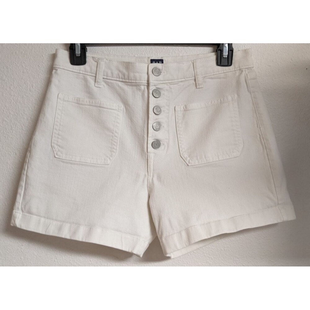 Women's GAP White Patch Pocket Button-Fly High Rise 4" Denim Stretch Shorts 27